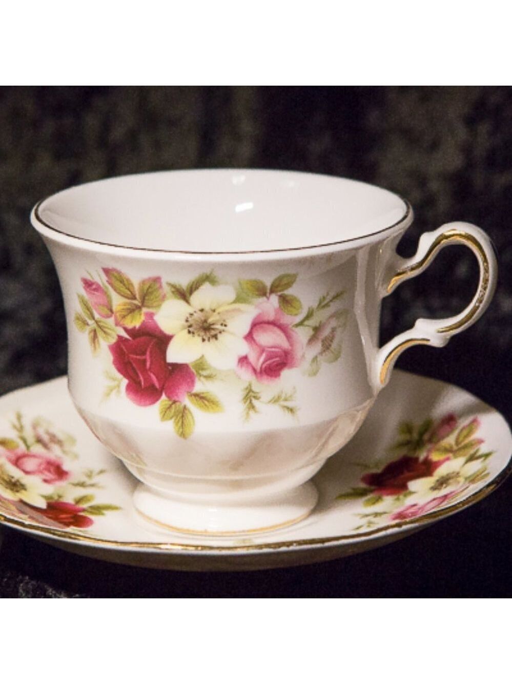 Vintage QUEEN ANNE English Bone China Multi Floral Cup and Saucer Patter…